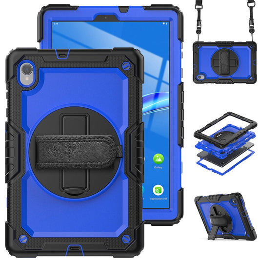 For Lenovo M10 Plus / Smart Tab M10 FHD Plus Silicone+PC Tablet Case Hand Strap Kickstand Shockproof Cover with Shoulder Strap - Blue PC / Black