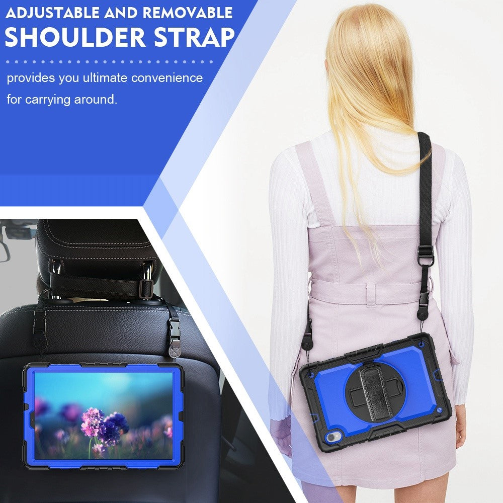 For Lenovo M10 Plus / Smart Tab M10 FHD Plus Silicone+PC Tablet Case Hand Strap Kickstand Shockproof Cover with Shoulder Strap - Blue PC / Black