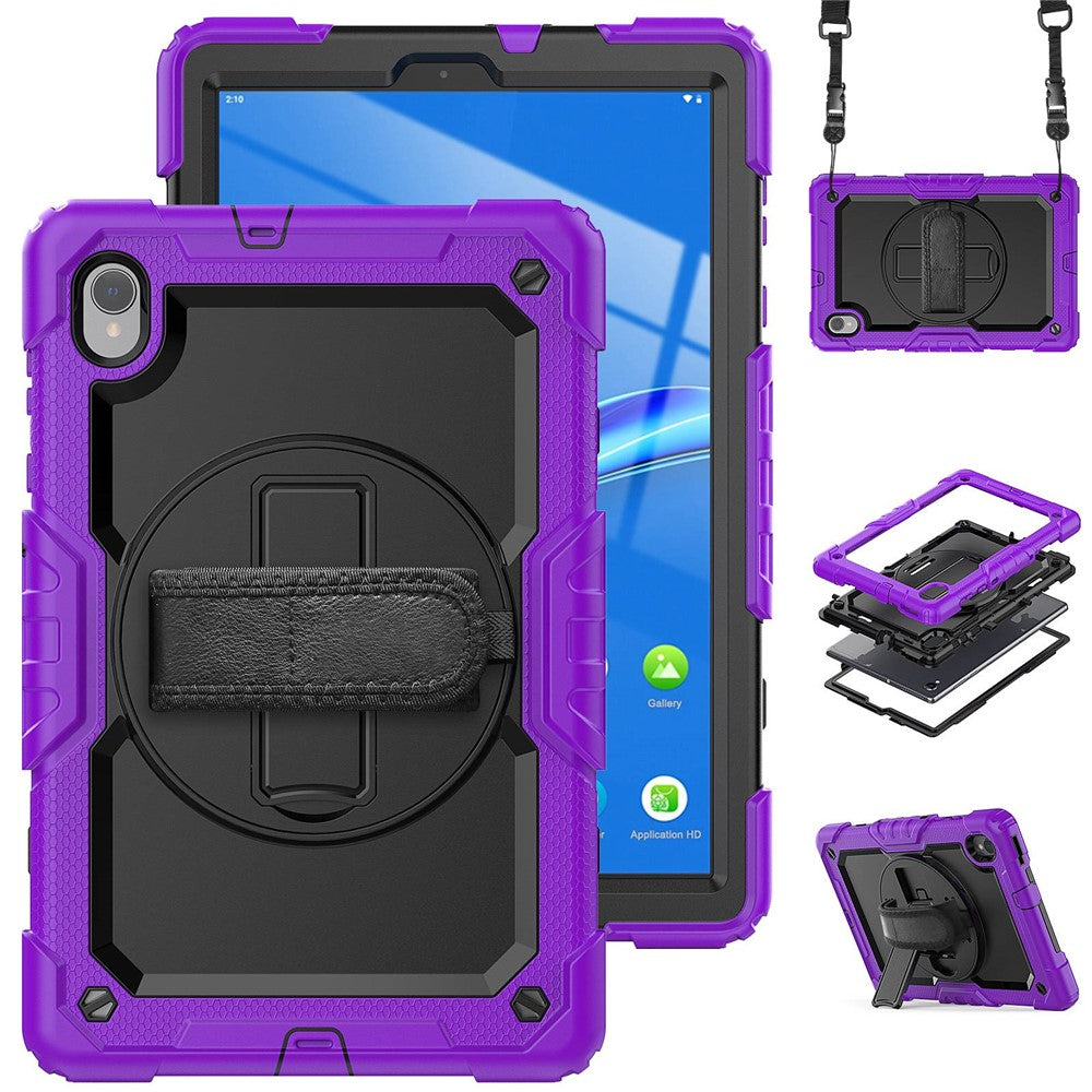 For Lenovo M10 Plus / Smart Tab M10 FHD Plus Silicone+PC Tablet Case Hand Strap Kickstand Shockproof Cover with Shoulder Strap - Purple