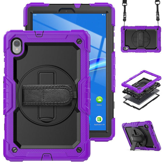 For Lenovo M10 Plus / Smart Tab M10 FHD Plus Silicone+PC Tablet Case Hand Strap Kickstand Shockproof Cover with Shoulder Strap - Purple