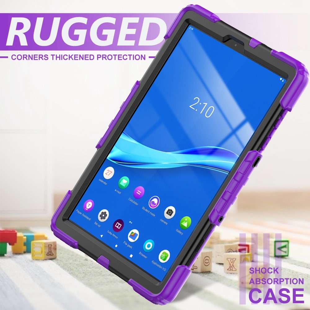 For Lenovo M10 Plus / Smart Tab M10 FHD Plus Silicone+PC Tablet Case Hand Strap Kickstand Shockproof Cover with Shoulder Strap - Purple