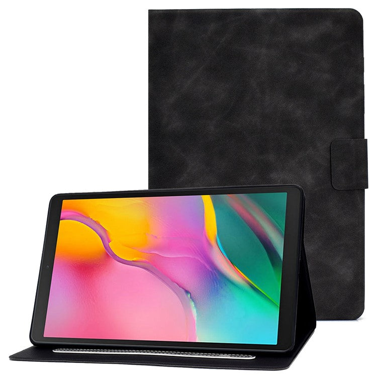 For Samsung Galaxy Tab A 10.1 (2019) T510 / T515 Cowhide Texture PU Leather Tablet Case Card Holder Solid Color Foldable Stand Cover - Grey