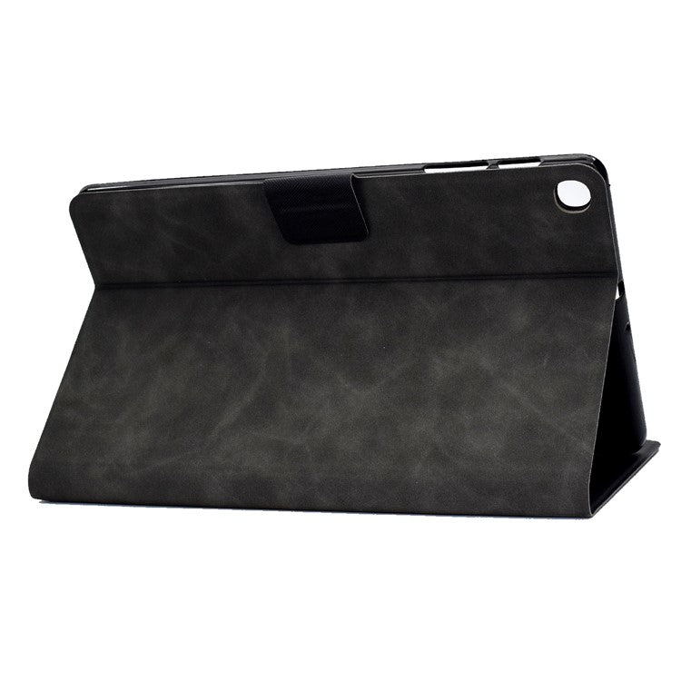 For Samsung Galaxy Tab A 10.1 (2019) T510 / T515 Cowhide Texture PU Leather Tablet Case Card Holder Solid Color Foldable Stand Cover - Grey