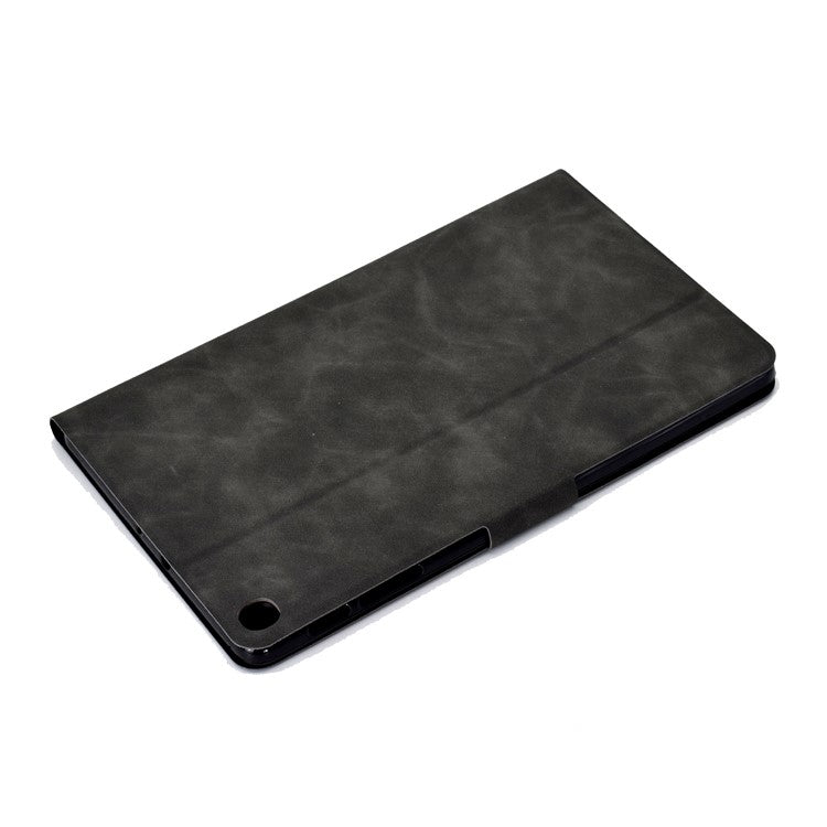 For Samsung Galaxy Tab A 10.1 (2019) T510 / T515 Cowhide Texture PU Leather Tablet Case Card Holder Solid Color Foldable Stand Cover - Grey