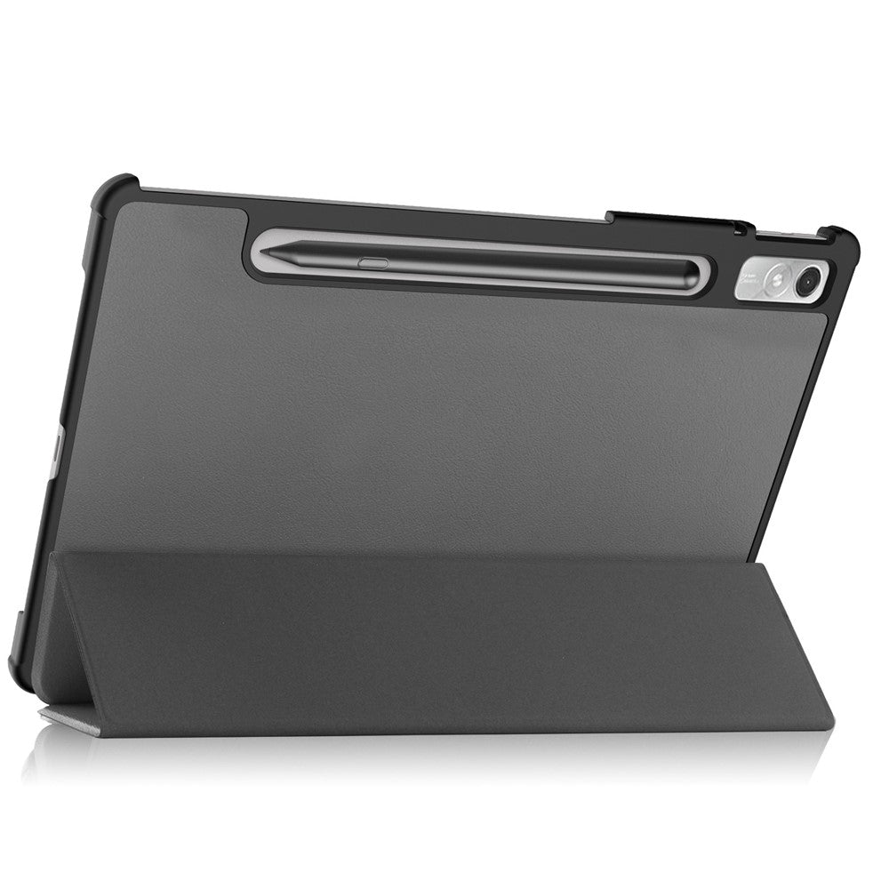 For Lenovo Tab P11 Pro Gen 2 Tri-fold Stand PU Leather Tablet Case Auto Wake / Sleep Function Drop-proof Cover - Grey