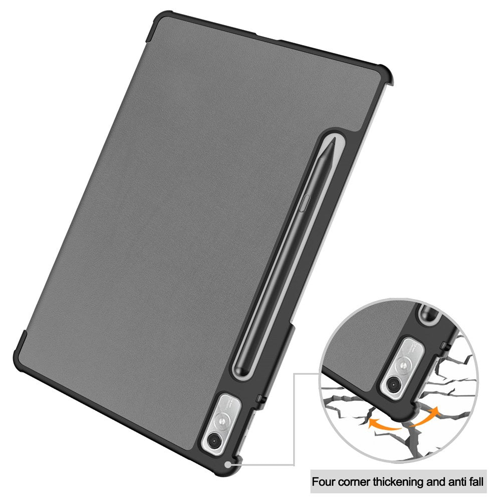 For Lenovo Tab P11 Pro Gen 2 Tri-fold Stand PU Leather Tablet Case Auto Wake / Sleep Function Drop-proof Cover - Grey
