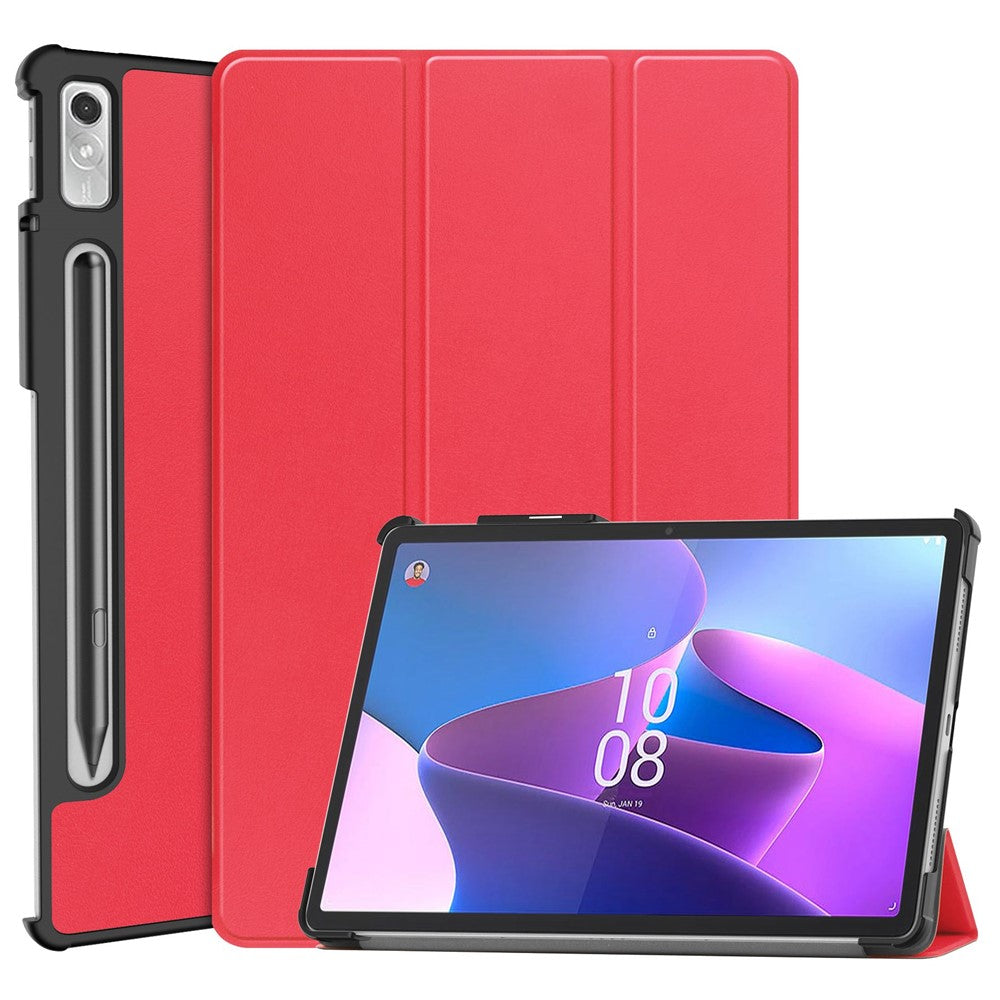 For Lenovo Tab P11 Pro Gen 2 Tri-fold Stand PU Leather Tablet Case Auto Wake / Sleep Function Drop-proof Cover - Red