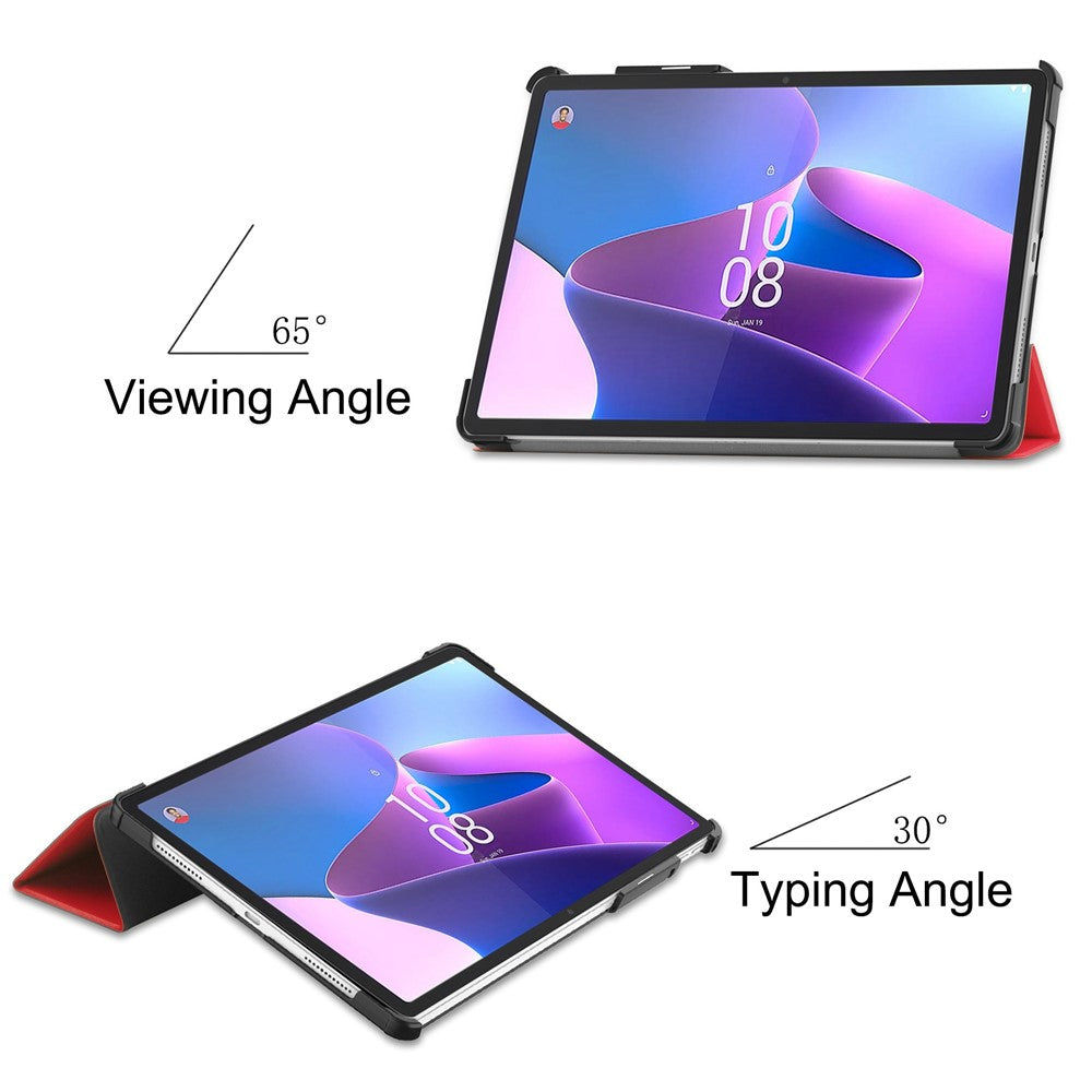 For Lenovo Tab P11 Pro Gen 2 Tri-fold Stand PU Leather Tablet Case Auto Wake / Sleep Function Drop-proof Cover - Red