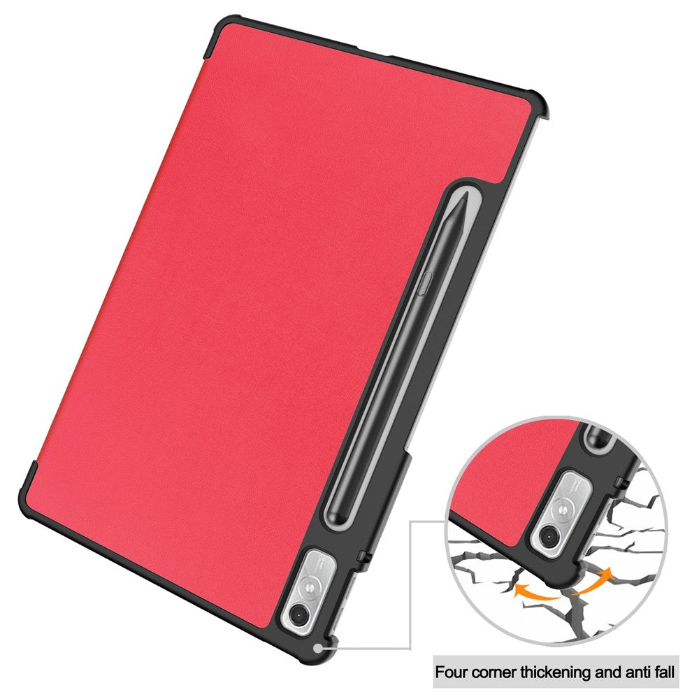For Lenovo Tab P11 Pro Gen 2 Tri-fold Stand PU Leather Tablet Case Auto Wake / Sleep Function Drop-proof Cover - Red