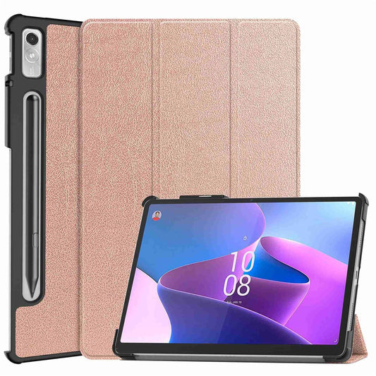 For Lenovo Tab P11 Pro Gen 2 Tri-fold Stand PU Leather Tablet Case Auto Wake / Sleep Function Drop-proof Cover - Rose Gold