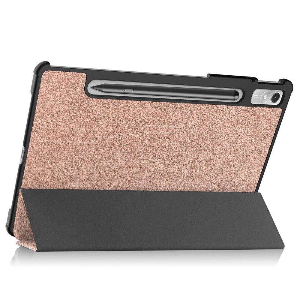 For Lenovo Tab P11 Pro Gen 2 Tri-fold Stand PU Leather Tablet Case Auto Wake / Sleep Function Drop-proof Cover - Rose Gold