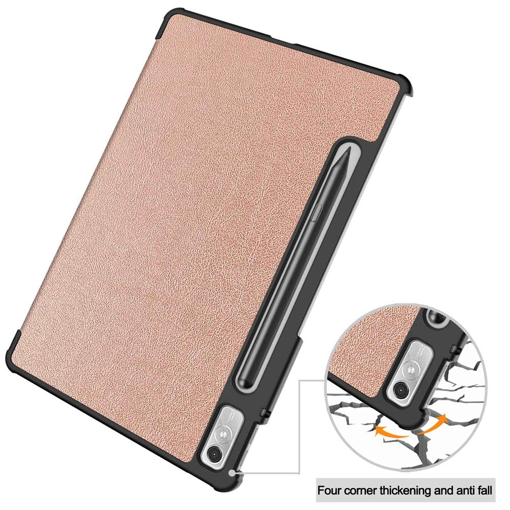 For Lenovo Tab P11 Pro Gen 2 Tri-fold Stand PU Leather Tablet Case Auto Wake / Sleep Function Drop-proof Cover - Rose Gold