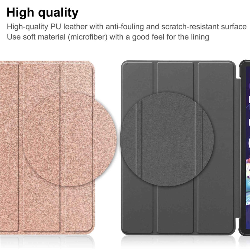 For Lenovo Tab P11 Pro Gen 2 Tri-fold Stand PU Leather Tablet Case Auto Wake / Sleep Function Drop-proof Cover - Rose Gold