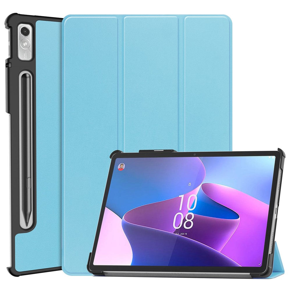 For Lenovo Tab P11 Pro Gen 2 Tri-fold Stand PU Leather Tablet Case Auto Wake / Sleep Function Drop-proof Cover - Sky Blue