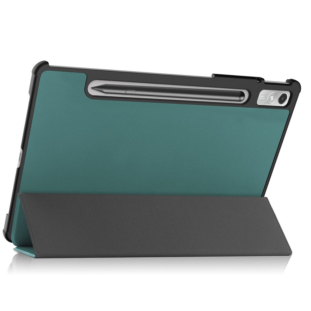 For Lenovo Tab P11 Pro Gen 2 Tri-fold Stand PU Leather Tablet Case Auto Wake / Sleep Function Drop-proof Cover - Blackish Green