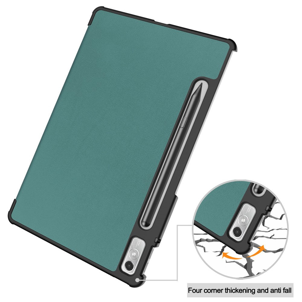 For Lenovo Tab P11 Pro Gen 2 Tri-fold Stand PU Leather Tablet Case Auto Wake / Sleep Function Drop-proof Cover - Blackish Green