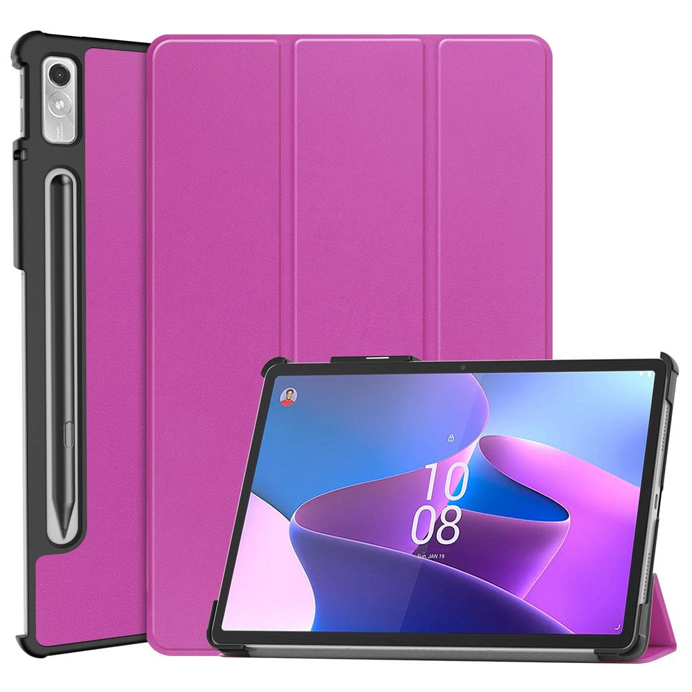 For Lenovo Tab P11 Pro Gen 2 Tri-fold Stand PU Leather Tablet Case Auto Wake / Sleep Function Drop-proof Cover - Purple