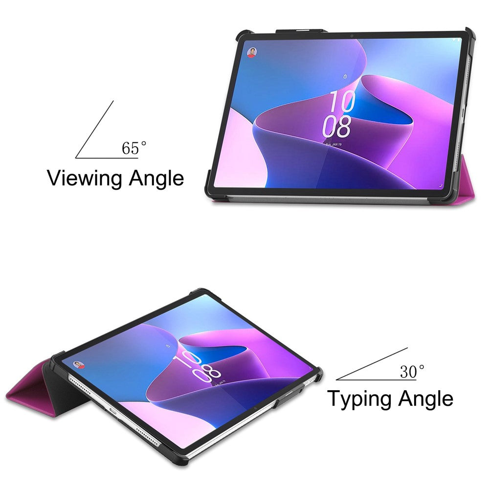 For Lenovo Tab P11 Pro Gen 2 Tri-fold Stand PU Leather Tablet Case Auto Wake / Sleep Function Drop-proof Cover - Purple