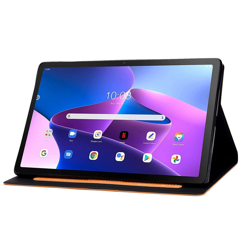 For Lenovo M10 FHD REL / M10 Plus X606F PU Leather Tablet Shell Cover  Solid Color Folio Stand Magnetic Protective Case with Card Slots - Orange