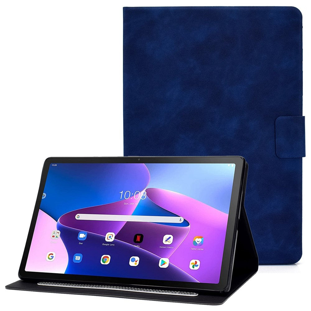 For Lenovo M10 FHD REL / M10 Plus X606F PU Leather Tablet Shell Cover  Solid Color Folio Stand Magnetic Protective Case with Card Slots - Blue