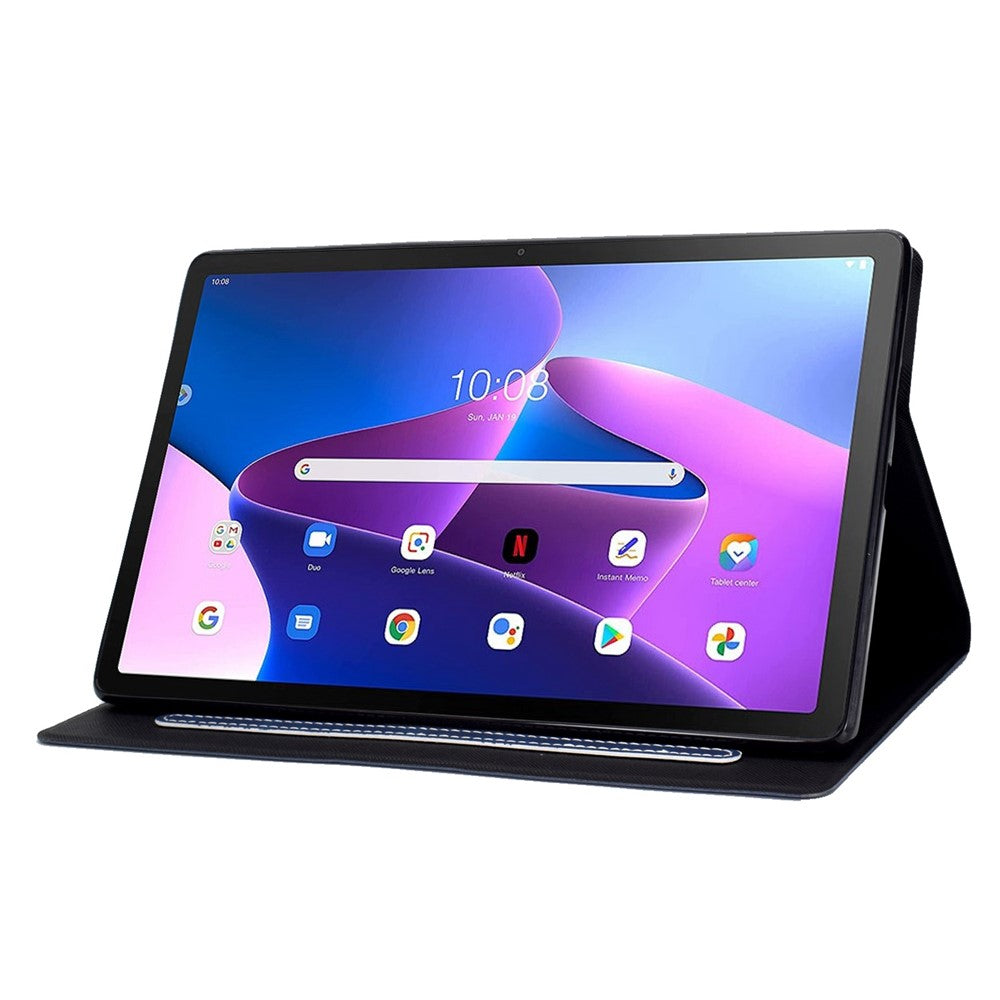 For Lenovo M10 FHD REL / M10 Plus X606F PU Leather Tablet Shell Cover  Solid Color Folio Stand Magnetic Protective Case with Card Slots - Blue