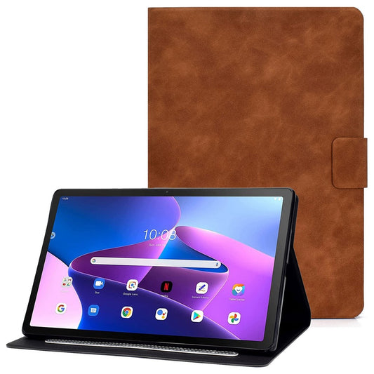 For Lenovo M10 FHD REL / M10 Plus X606F PU Leather Tablet Shell Cover  Solid Color Folio Stand Magnetic Protective Case with Card Slots - Brown