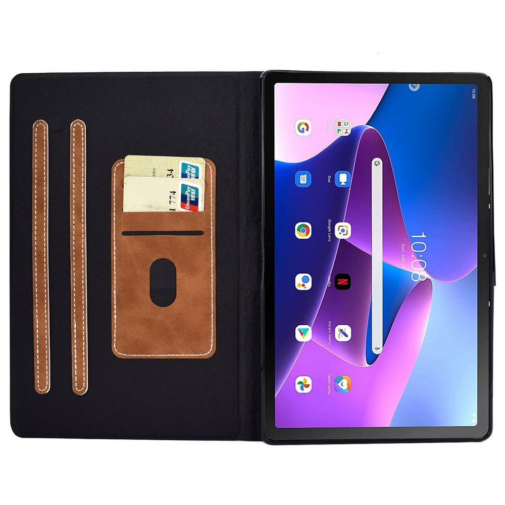For Lenovo M10 FHD REL / M10 Plus X606F PU Leather Tablet Shell Cover  Solid Color Folio Stand Magnetic Protective Case with Card Slots - Brown