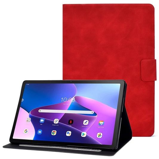 For Lenovo M10 FHD REL / M10 Plus X606F PU Leather Tablet Shell Cover  Solid Color Folio Stand Magnetic Protective Case with Card Slots - Red