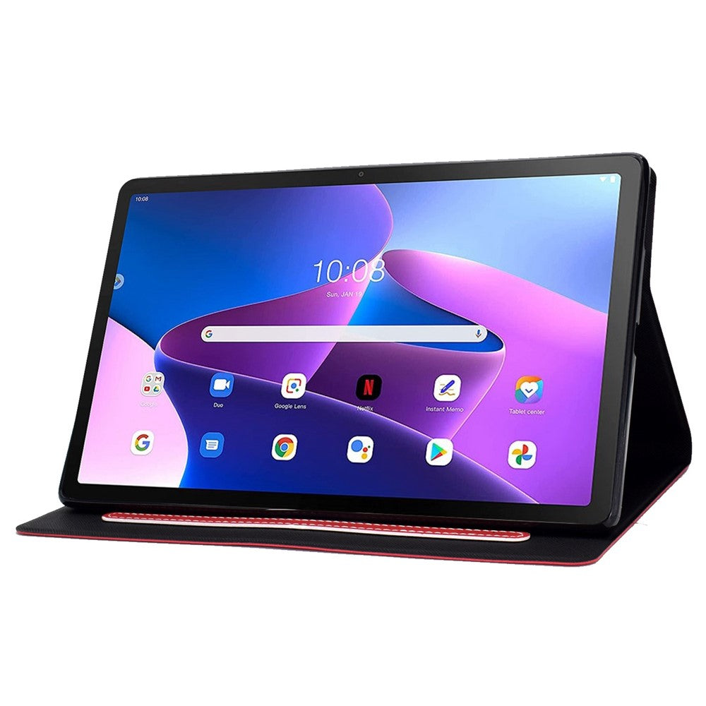 For Lenovo M10 FHD REL / M10 Plus X606F PU Leather Tablet Shell Cover  Solid Color Folio Stand Magnetic Protective Case with Card Slots - Red