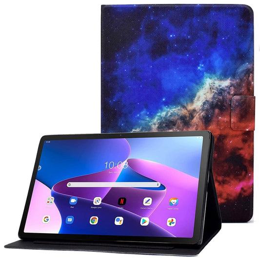 For Lenovo M10 FHD REL / Tab M10 Plus TB-X606F Pattern Printing Tablet Case Card Holder PU Leather Stand Cover - Starry Sky