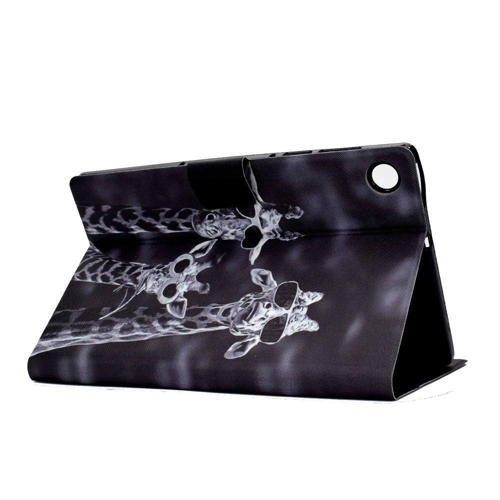 For Lenovo M10 FHD REL / Tab M10 Plus TB-X606F Pattern Printing Tablet Case Card Holder PU Leather Stand Cover - Three Giraffes