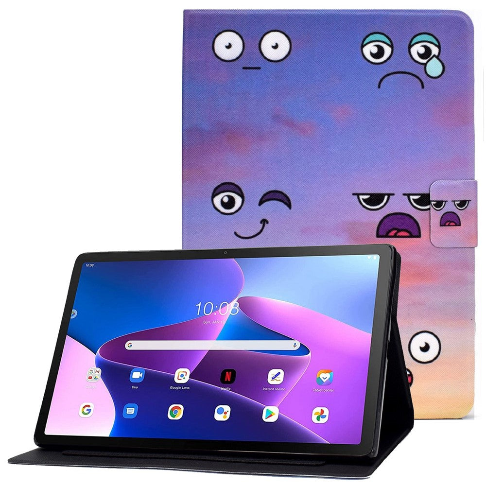 For Lenovo M10 FHD REL / Tab M10 Plus TB-X606F Pattern Printing Tablet Case Card Holder PU Leather Stand Cover - Facial Expression