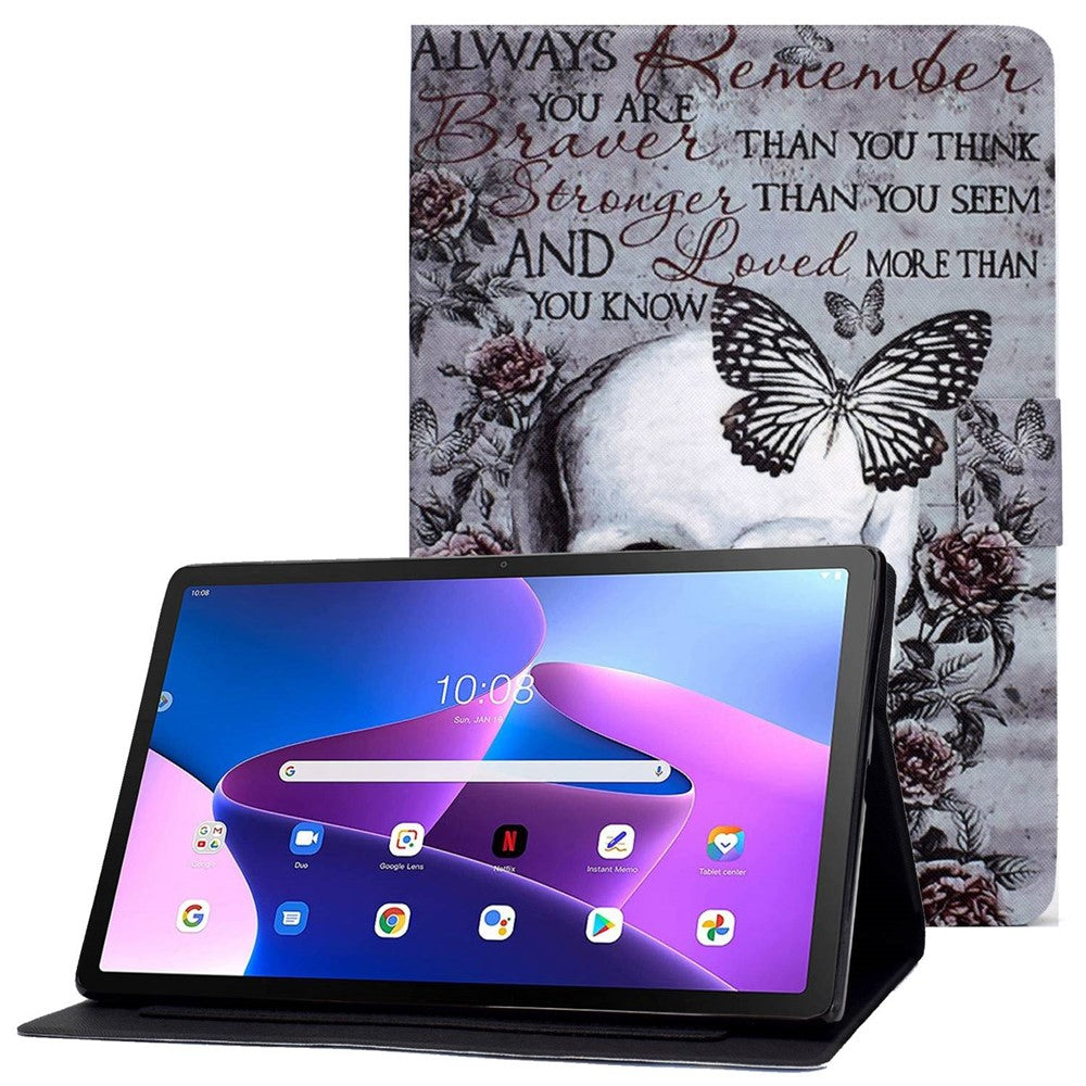 For Lenovo M10 FHD REL / Tab M10 Plus TB-X606F Pattern Printing Tablet Case Card Holder PU Leather Stand Cover - Skull