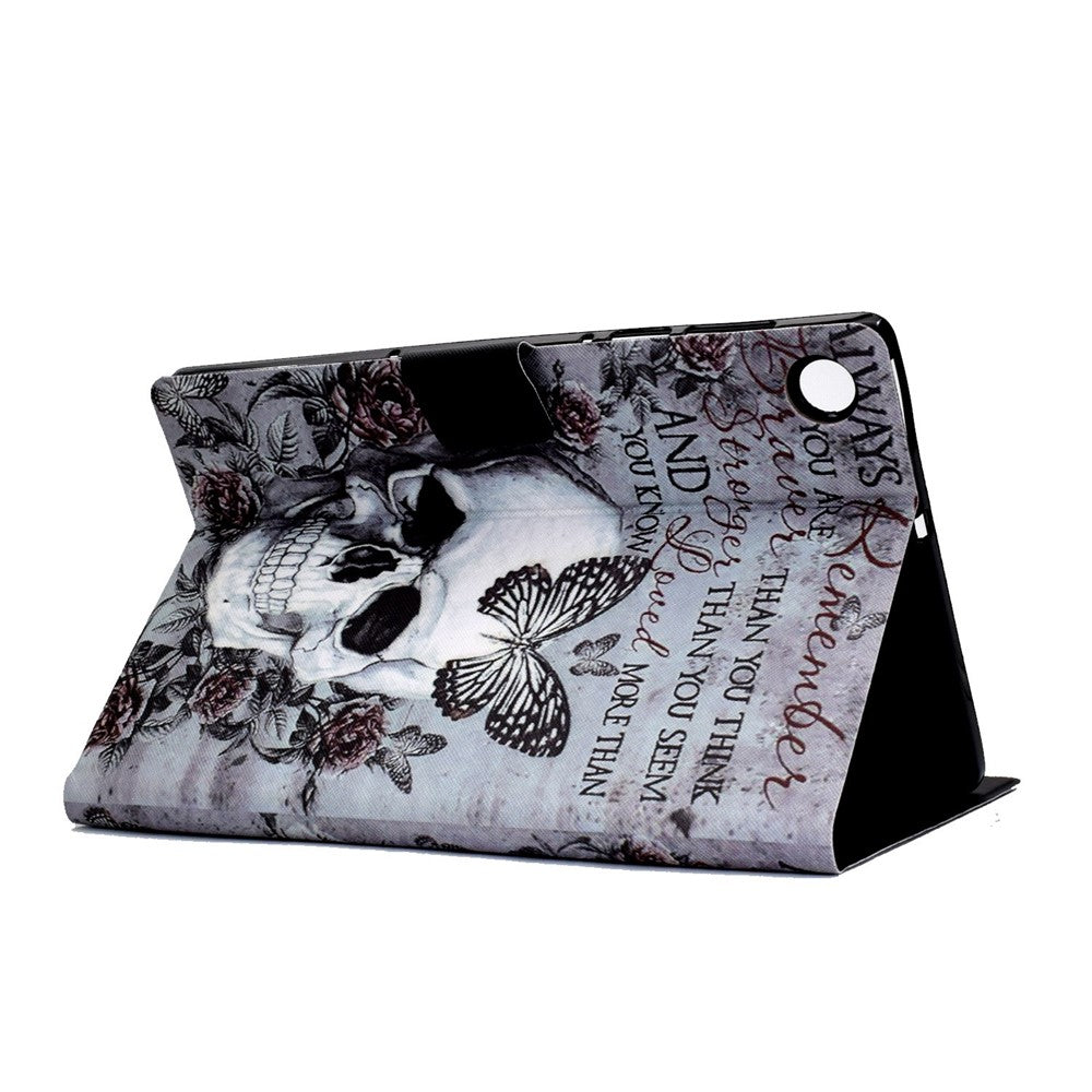 For Lenovo M10 FHD REL / Tab M10 Plus TB-X606F Pattern Printing Tablet Case Card Holder PU Leather Stand Cover - Skull