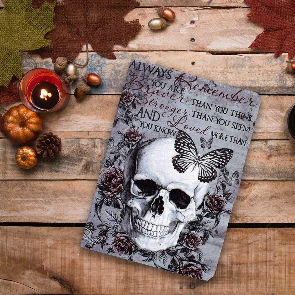 For Lenovo M10 FHD REL / Tab M10 Plus TB-X606F Pattern Printing Tablet Case Card Holder PU Leather Stand Cover - Skull