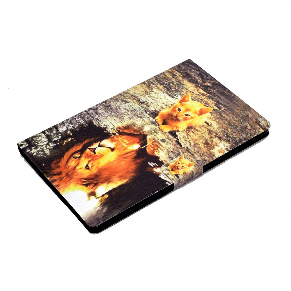 For Lenovo M10 FHD REL / Tab M10 Plus TB-X606F Pattern Printing Tablet Case Card Holder PU Leather Stand Cover - Cat and Lion