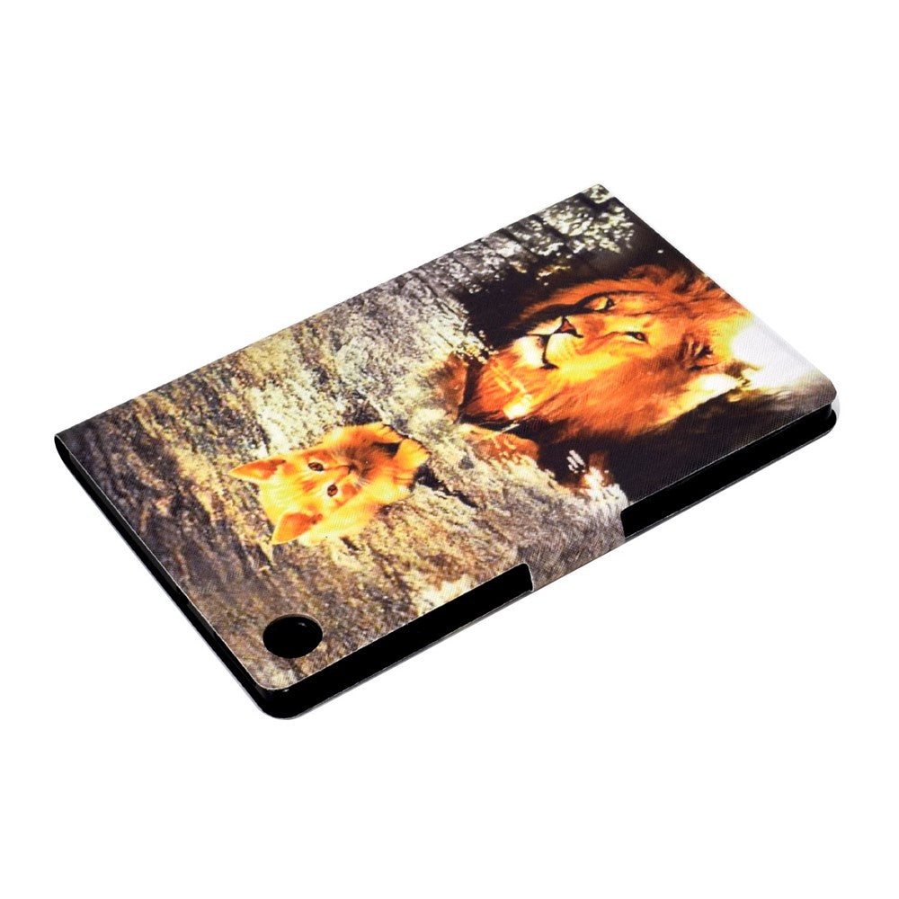 For Lenovo M10 FHD REL / Tab M10 Plus TB-X606F Pattern Printing Tablet Case Card Holder PU Leather Stand Cover - Cat and Lion
