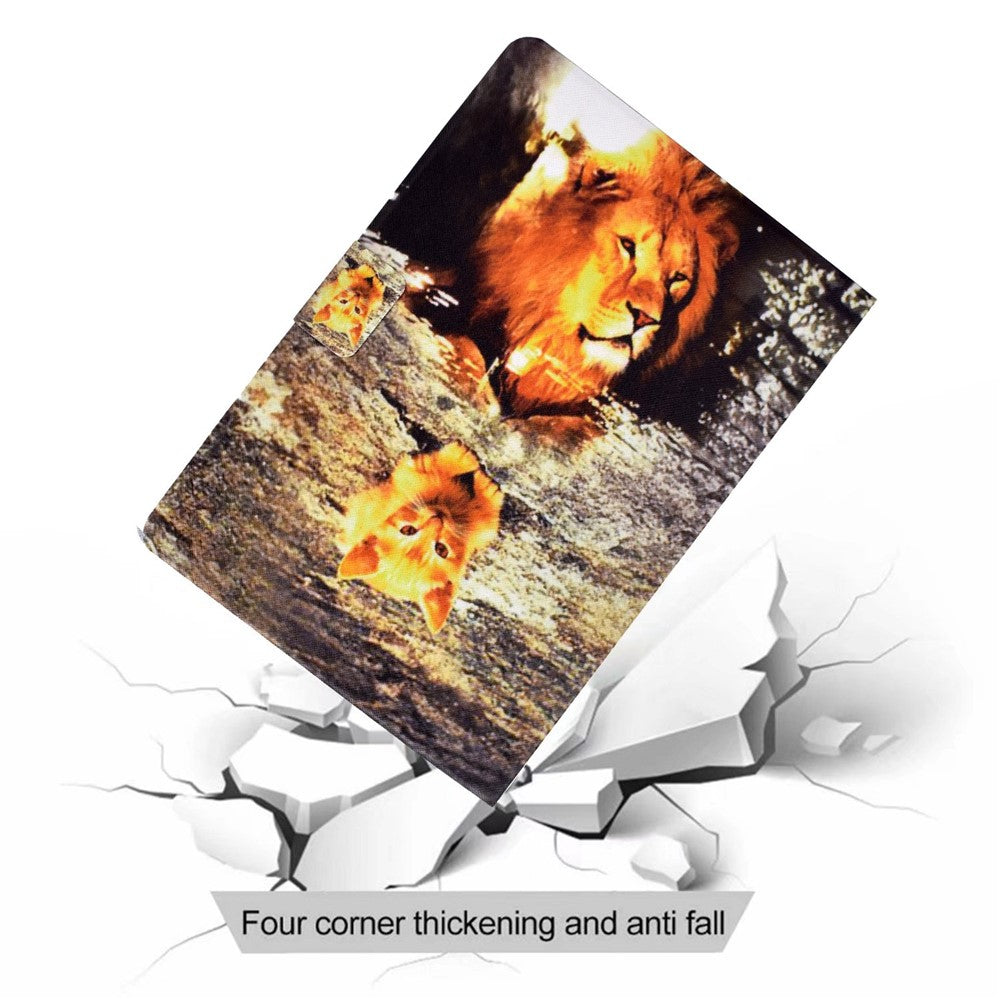 For Lenovo M10 FHD REL / Tab M10 Plus TB-X606F Pattern Printing Tablet Case Card Holder PU Leather Stand Cover - Cat and Lion