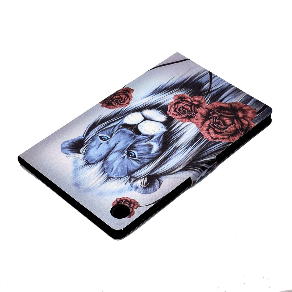 For Lenovo M10 FHD REL / Tab M10 Plus TB-X606F Pattern Printing Tablet Case Card Holder PU Leather Stand Cover - Rose and Lion