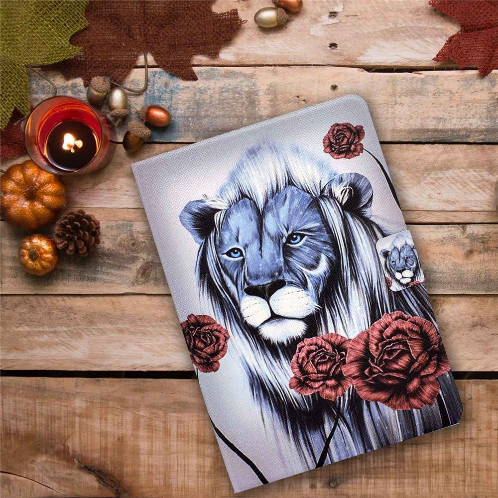For Lenovo M10 FHD REL / Tab M10 Plus TB-X606F Pattern Printing Tablet Case Card Holder PU Leather Stand Cover - Rose and Lion