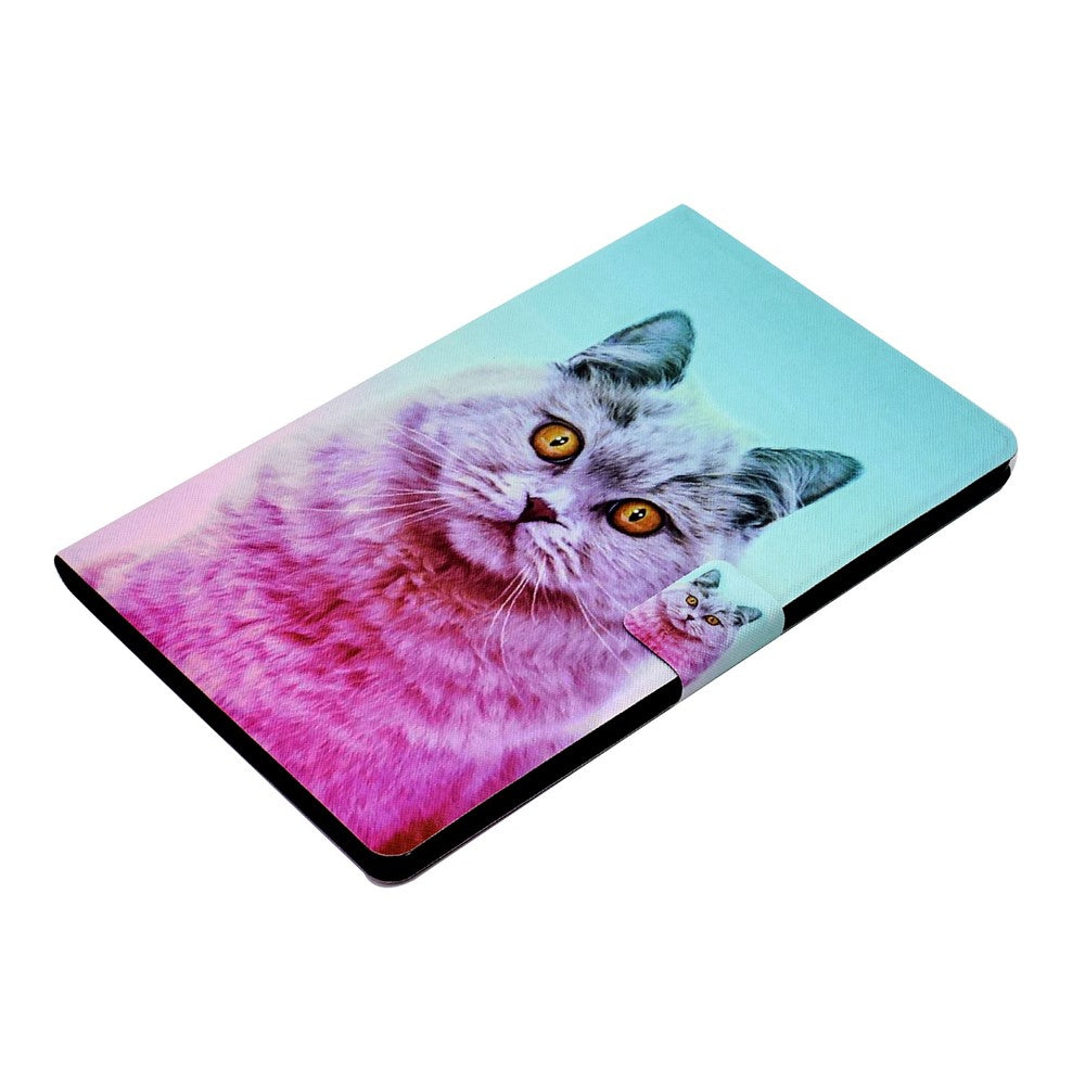 For Lenovo M10 FHD REL / Tab M10 Plus TB-X606F Pattern Printing Tablet Case Card Holder PU Leather Stand Cover - Pink Cat