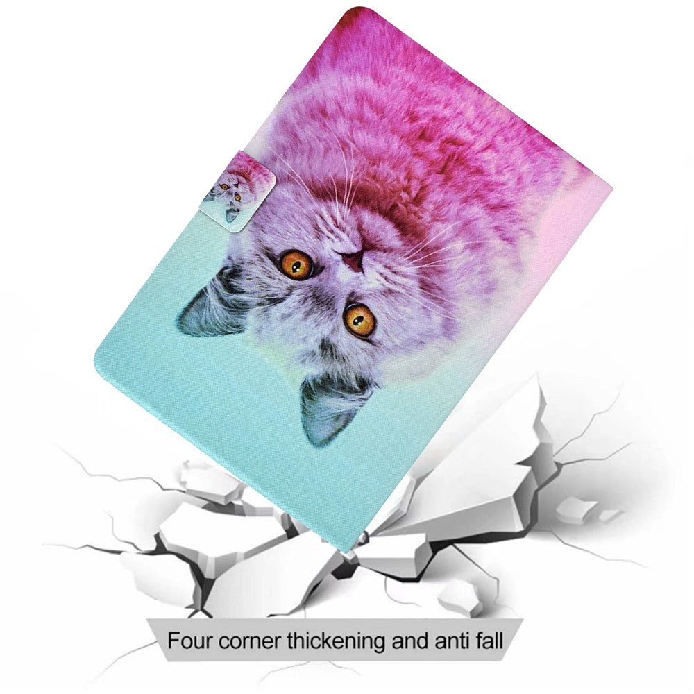 For Lenovo M10 FHD REL / Tab M10 Plus TB-X606F Pattern Printing Tablet Case Card Holder PU Leather Stand Cover - Pink Cat