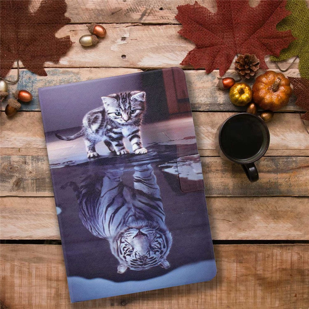 For Lenovo M10 FHD REL / Tab M10 Plus TB-X606F Pattern Printing Tablet Case Card Holder PU Leather Stand Cover - Cat and Tiger