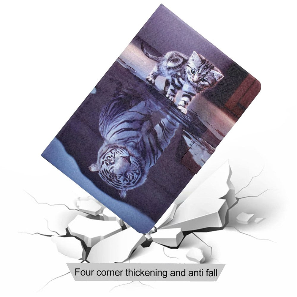 For Lenovo M10 FHD REL / Tab M10 Plus TB-X606F Pattern Printing Tablet Case Card Holder PU Leather Stand Cover - Cat and Tiger