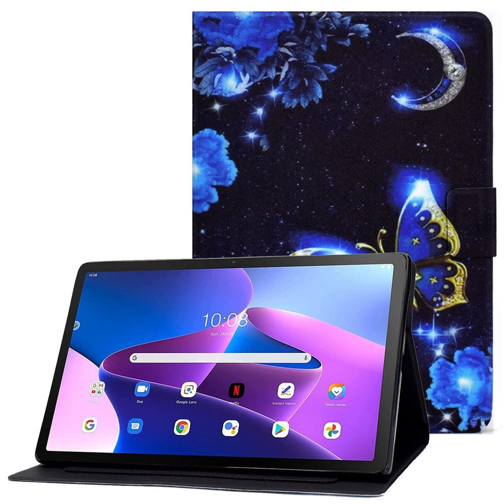 For Lenovo M10 FHD REL / Tab M10 Plus TB-X606F Pattern Printing Tablet Case Card Holder PU Leather Stand Cover - Blue Butterfly
