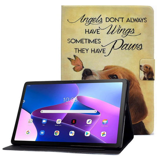 For Lenovo M10 FHD REL / Tab M10 Plus TB-X606F Pattern Printing Tablet Case Card Holder PU Leather Stand Cover - Butterfly and Dog