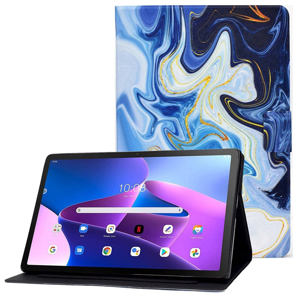 For Lenovo M10 FHD REL / Tab M10 Plus TB-X606F Pattern Printing Tablet Case Card Holder PU Leather Stand Cover - Blue Marble