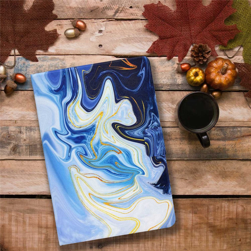 For Lenovo M10 FHD REL / Tab M10 Plus TB-X606F Pattern Printing Tablet Case Card Holder PU Leather Stand Cover - Blue Marble