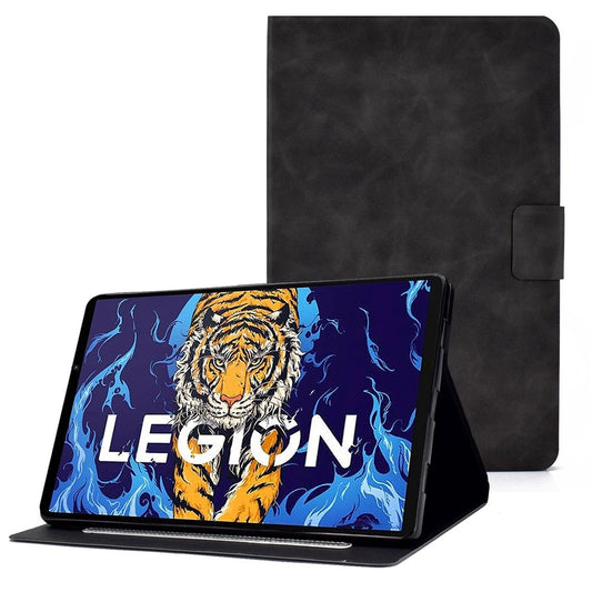 For Lenovo Legion Y700 TB-9707F Anti-Drop Tablet Case Cowhide Texture PU Leather Folio Flip Cover Well-Protection Stand Case with Card Holder - Grey