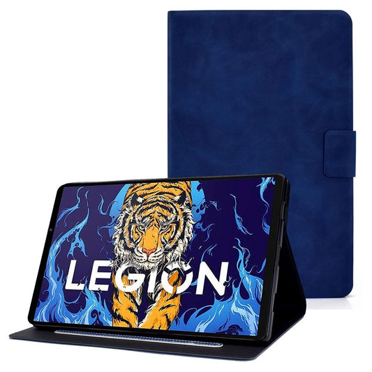 For Lenovo Legion Y700 TB-9707F Anti-Drop Tablet Case Cowhide Texture PU Leather Folio Flip Cover Well-Protection Stand Case with Card Holder - Blue